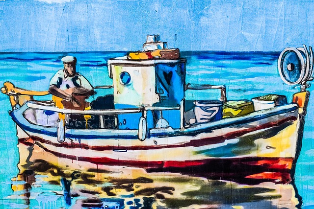 漁船の油絵